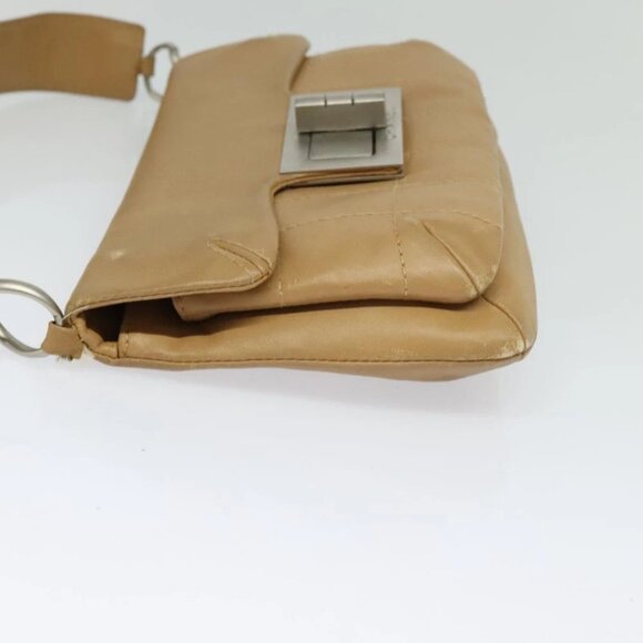 CHANEL Choco Bar Shoulder Bag Lamb Skin Beige Silver CC Auth PP570 - Picture 4 of 15